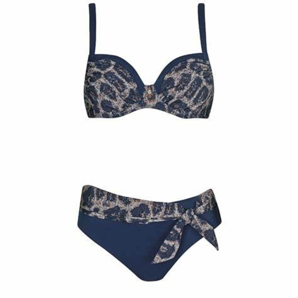OPERA BLUE ANIMAL UNDERWIRED HI-WAISTED BIKINI SIZE 10 NEW